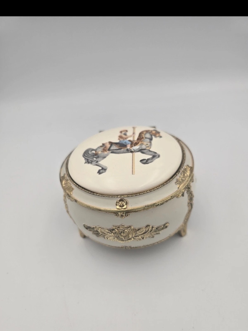 Decorative White and Gold Carousel Trinket Box